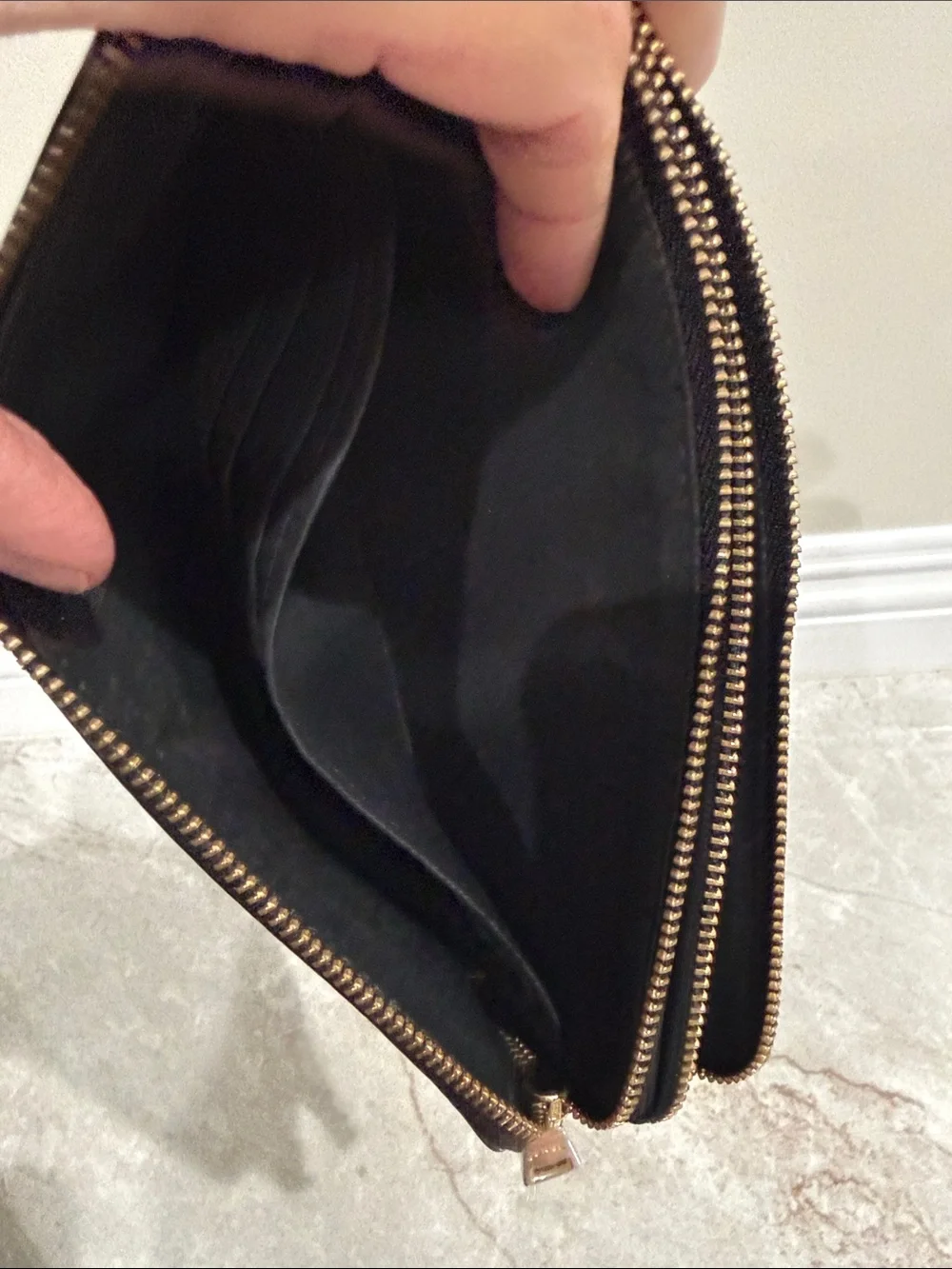 Coach Brown Signature Zip Wallet with Gold Accent